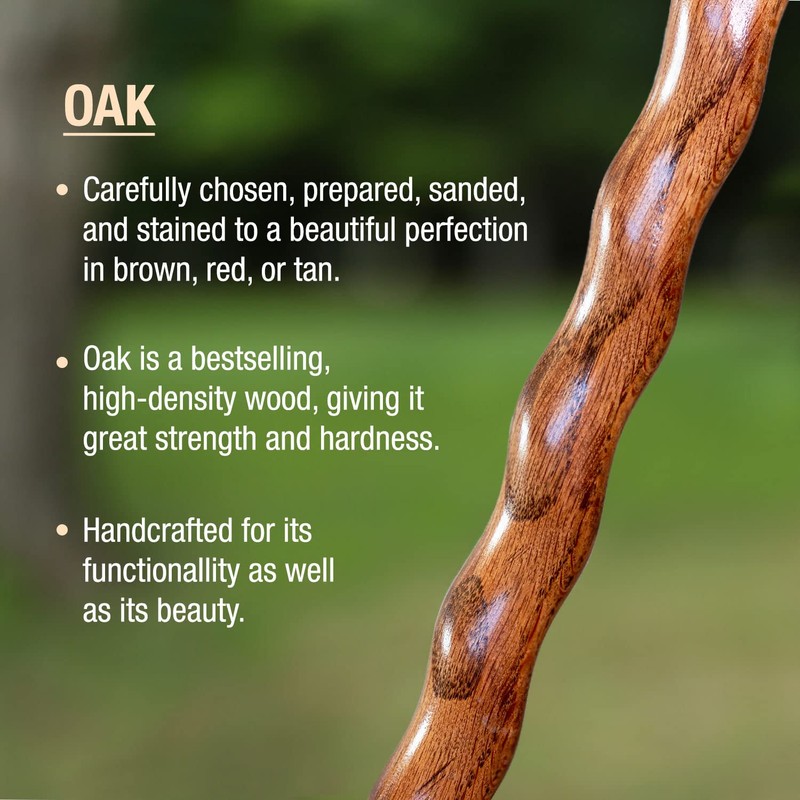 Brazos Handcrafted Wood Walking Cane, Twisted Oak, Crook Style Handle,