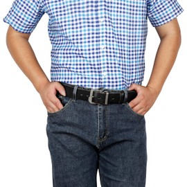 JingHao Men's Leather Belt, 110-170 cm, Denim Belt, Designer Buckle, Large Waist Men's Belt, 38 mm Wide, Black Brown, Black 2