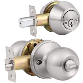 home improvement direct 6 Pack Keyed Alike Entry Door Knobs/Keyed Door Lock, Double Cylinder Keyed Deadbolt with Matching Round Style Knob, Classic Satin Nickel Finish, Door Hardware & Lock