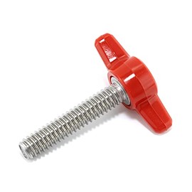 1/4"-20 x 1-1/4" Thumb Screw Stainless Steel - Red Tee Wing Plastic Knob - Standard/Coarse Thread Thumbscrew - Length: 1.250" - Proudly Built in USA - Package of (4)