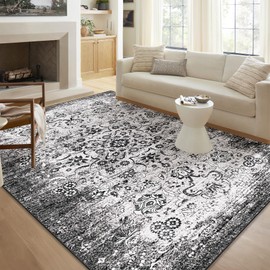 Castage 5x7 Area Rugs Washable,Black Rug for Living Room Bedroom Dining Room Kitchen,Large Boho Vintage Bohemian Farmhouse Distressed Oriental Carpet Non Slip