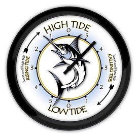 Marlin Swordfish Tide Clock - Times of High Low Tides - Beach Ocean Boat Deep Sea Offshore Saltwater Fishing Atlantic Coast - Gift Decor - Choice or Black or White Frame
