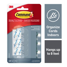 Command Round Cord Clips, Small, Clear, 4 Clips 5 Small Strips