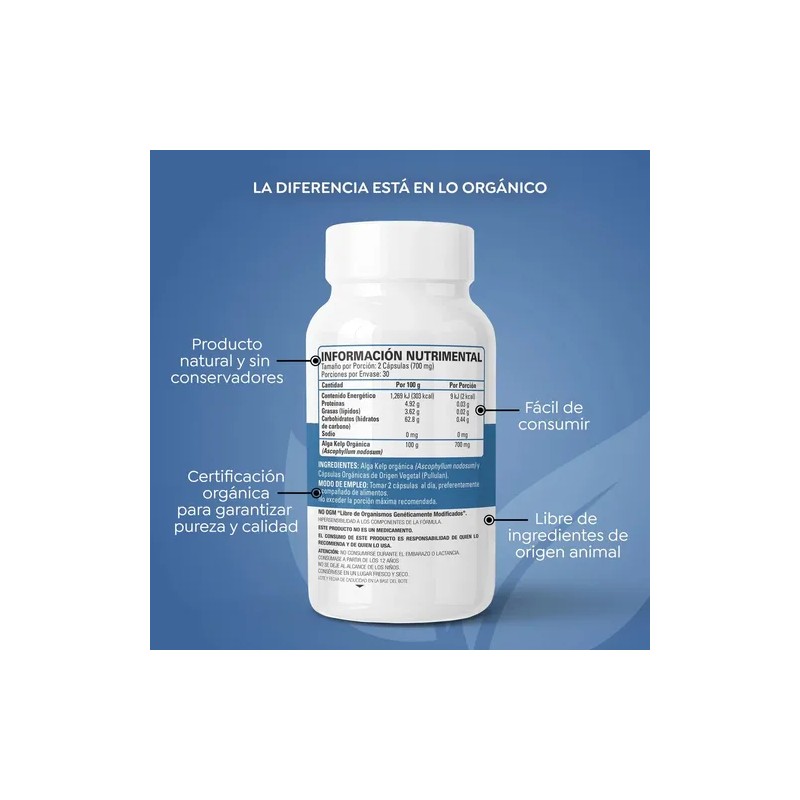Alga Kelp Orgánica (60 Caps) Organic Side Sabor Natural