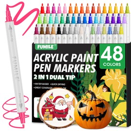 FUMILE 48 Colors Dual Tip Acrylic Paint Pens,Paint Markers With Extra Fine Tip and Brush Tip for Wood, Rock, Glass, Ceramic, Canvas, Paper.Paint Markers for DIY Craft,Pumpkin and Christmas