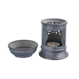 NKlaus Incense Burner 10 x 7.6 cm Soapstone - with Tree of Life Motif, Hand Carved & Incense Strainer, for Resins, Meditation, Rituals & Decoration 16692