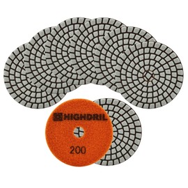 HIGHDRIL Diamond Dry Polishing Discs Pack of 8 - 100 mm Grit #200 Diamond Polishing Pads Diamond Sanding Pad for Granite Marble Artificial Stone Quartz