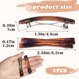 STSTR 2PCS French Barrette Hair Clips for Women, 2.56 Inch Small Tortoise Shell Hair Clip, Curved Glossy Thin Hair Flat Hair Accessories for Women (Leopard Color, Amber)