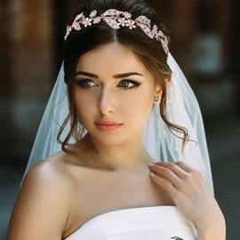 AMMEI HEADPIECE Rose Gold Wedding Headband Flower Leaves Design Hair Vine Bridal Headpiece Wedding Hair Accessories (Rose Gold)