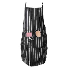 IBEX Polycotton Stripe Butcher Bib Apron with Pocket, Professional Home Kitchen Apron for Restaurants, Bar Staff, Chefs, Waiters, Caterers, Baking, Black/White