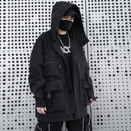 XYXIONGMAO Casual Techwear Zipper Tactical Gothic Clothes Jacket Windbreaker Streetwear Jackets Hooded for Men
