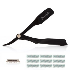 Bucchelli Black Folding Straight Edge Razor W/Pack Of 10 Blades