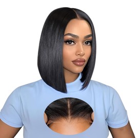 XZZ Wear and Go Glueless Bob Wig Human Hair Pre Plucked Pre Cut 220% Density Black Bob Human Hair Wig 14 Inch 7x5 HD Closure Lace Front Glueless Wigs Human Hair Short Straight Bob Wigs for Women
