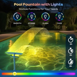 Dual Spray Solar Pool Fountain for Above and Inground Pools, Pool Waterfall Aerator with 9-Color LED Lights, Adjustable Pool Sprinkler Fountain Swimming Pool Cooler, Pool Accessories Pool Decor
