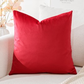 Artscope Luxury Velvet Cushion Covers Decorative Square Pillowcases Soft Solid Cushion Cases for Couch Sofa Bedroom Home Decor 50x50cm Red