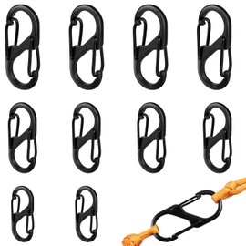 Pack of 10 Carabiner Hooks, Small, 50 mm/40 mm/31 mm, Metal Double Carabiner, S-shaped Carabiner, Black, 2 Openings, Small Carabiner, Mini Carabiner, Suitable for Camping, Household, Hiking