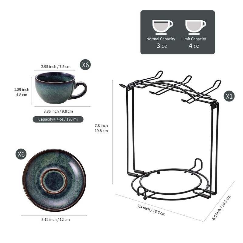 Leijosya 6 sets of 4OZ green coffee cup saucer sets,