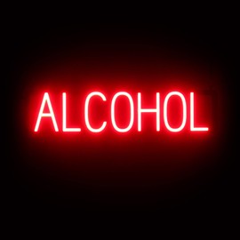 SpellBrite ALCOHOL Sign for Bars & Liquor Stores | Alcohol-Related Signs with Neon Look, Red LED Light | 27.9" x 6.3"