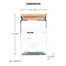 APT 1101 27 oz Glass Storage Jars with Bamboo Lid, set of 6, glass canisters with airtight lids, Clear jars with lids for Cookie, Candy, Tea, Coffee Bean and Rice (White)