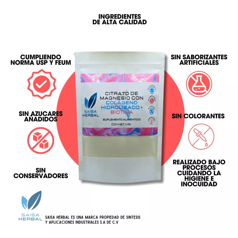 Saisa Herbal Citrato De Magnesio Colágeno Hidrolizado Biotina En Polvo