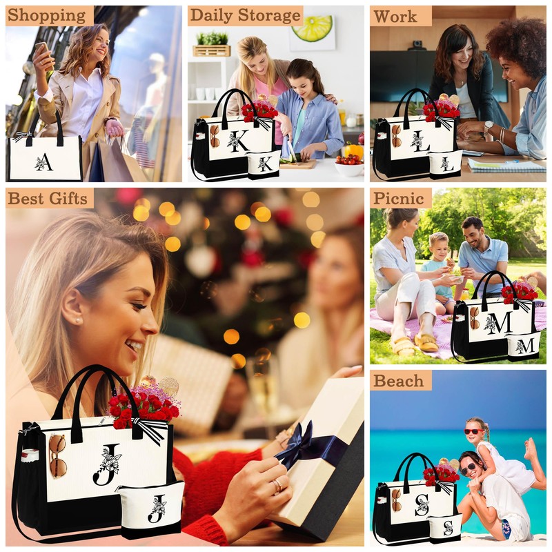 YOOLIFE Birthday Gifts for Women, Initial & Monogram Tote Bag