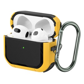 SURPHY Armor Case Designed for Airpods 3 Case (2021), Full-Body Rugged Protective Case with Keychain for Airpod 3rd Generation [Front LED Visible] (Yellow)