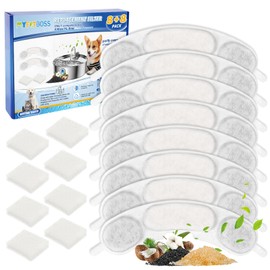 MyfatBOSS 8+8 Packs Replacement Filters Compatible with Smartoo 236oz/7L Stainless Steel Dog Water Fountain, Multilayer Filtration System Pet Dog Water Bowl Filter Replacement, 8 Filters + 8 Sponge