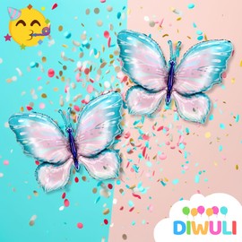 DIWULI XXL Butterfly Balloons Pack of 2 Blue Gradient Balloons Birthday Decoration Birthday Balloons Party Decoration Children's Birthday Boy Girl Foil Balloons Butterfly