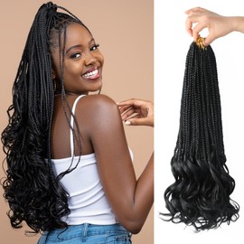 French Curl Crohcet Braids,Mebeli Crochet Hair for Black Women Goddess Box Braids Crochet Hair Pre Looped with Curly Wavy Ends French Curly Braiding Hair Synthetic Hair Extensions French curl 18inch 1B 8packs