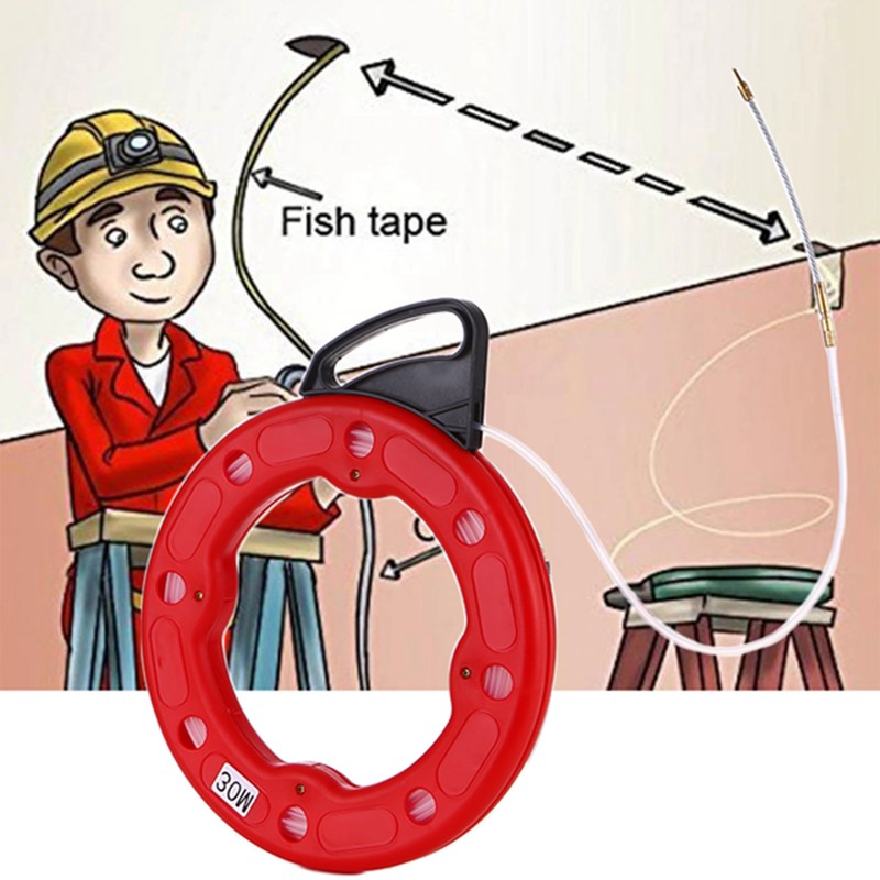 30M Fiberglass Fish Tape Reel Puller Conductive Electrical Cable Puller