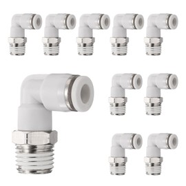HARFINGTON Push to Connect Fittings Male Elbow 1/4 Inch Tube OD x 1/4 Inch NPT Thread Plastic Quick Connect Air Hose Pneumatic Fitting Kit Push Lock Connector PL1/4-N02, White