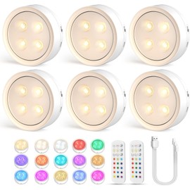Luz de Noche LED 6 Pack, 13 Color RGB Luces Debajo de Armario, 1200mAh Recargable Lampara de Pared con USB y Remote Control, Luz Nocturna Inalámbrico Portatiles para Cocina,Cuarto,Closet,Escalera