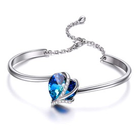AOBOCO I Love You Jewelry - Pulsera de plata de ley azul y morado con corazón adornada con cristales de Austria, joyería de aniversario de cumpleaños para mujeres, 20,32cm, Metal, cristal