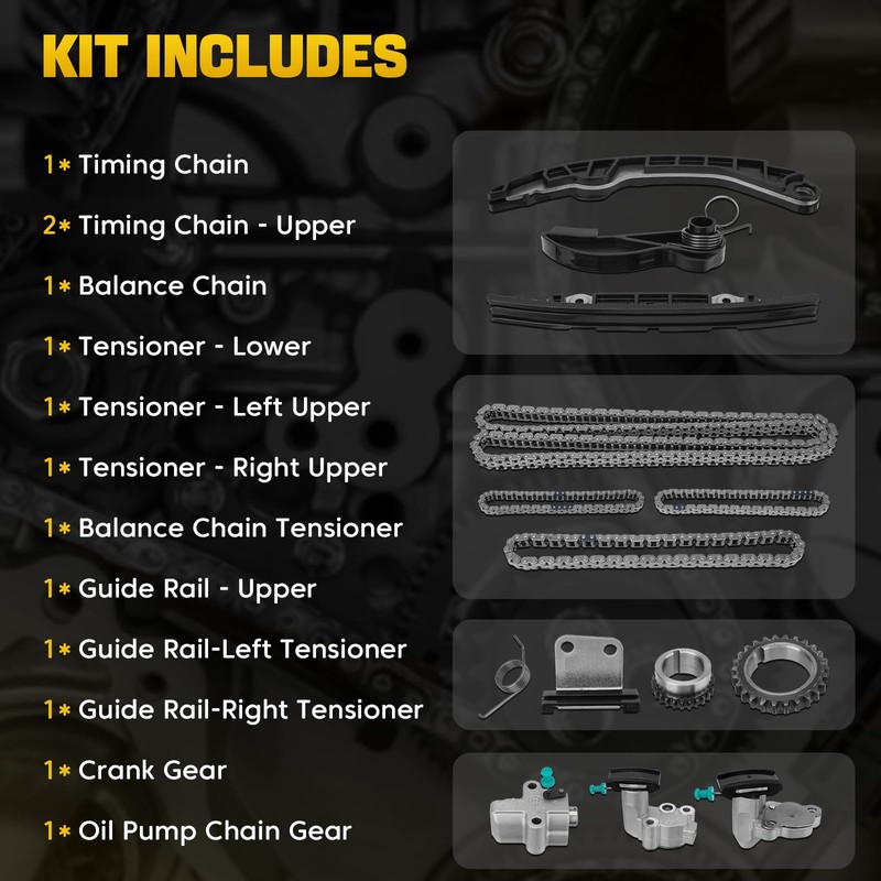 YEHERIT Timing Chain Kit with Tensioner Guide Rail Gear Compatible