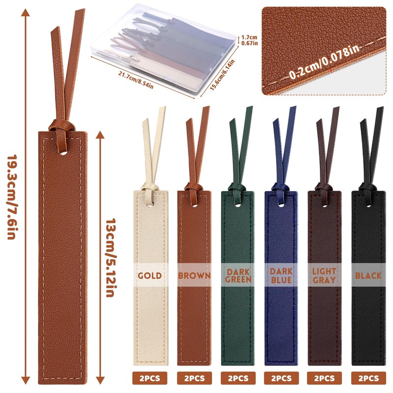 kdafio 12 Pcs Leather Bookmark, Classic Stitched Bookmark with Leather