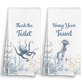 Sviojuce Sea Octopus Jellyfish Kids Bathroom Hand Towels Decor 16x24 Set of 2, Beach Ocean Nautical Bathroom Decor Towel Gifts for Kids Toddlers Nursery Toilet, Flush The Toilet Kitchen Towel