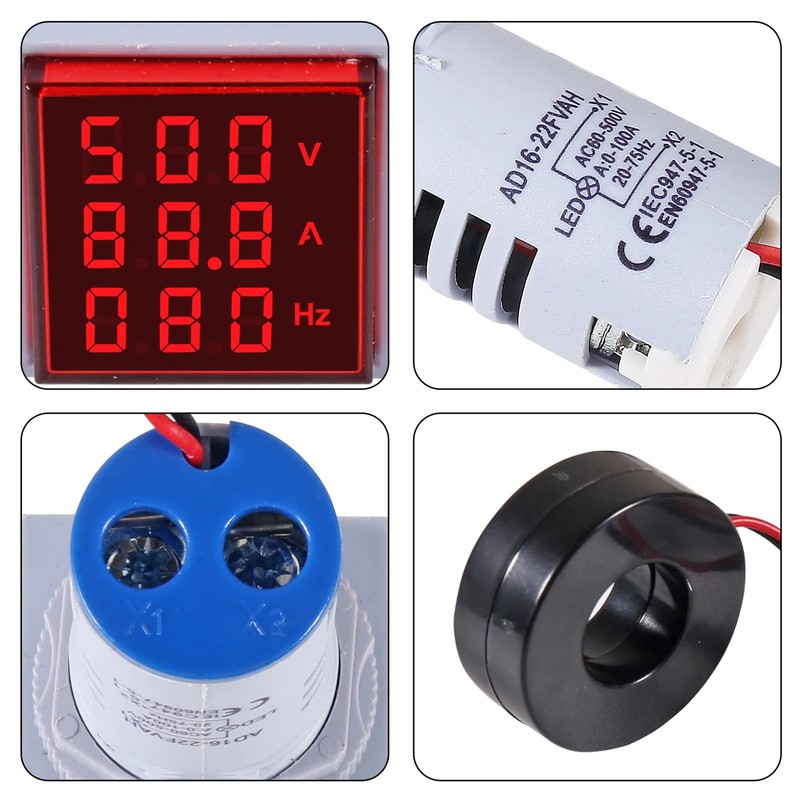 DWEII 3PCS Square LED Digital Voltmeter Ammeter Hertz Meter AC20-500V