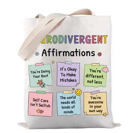 PWHAOO Autism Awareness Tote Bag Neurodivergent Affirmations Tote Bag Autism Mom Gift SPED Teacher Gift, Neurodivergent Affirmations Tote