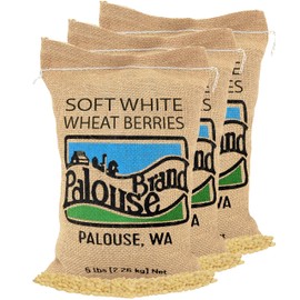 Certified Glyphosate Residue Free Soft White Wheat Berries | 15 LBS | Family Farmed in Washington State | 100% Desiccant Free | Non-GMO Project Verified | 100% Non-Irradiated | Kosher | Field Traced | Burlap Bag | (5 Pound, Pack of 3)