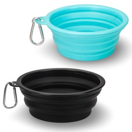 Made Easy Kit Portable Collapsible Dog Bowl for Water or Food Great Pet Travel Bowl in Multiple Sizes (Teal Black, Standard 12oz 2-Pack)
