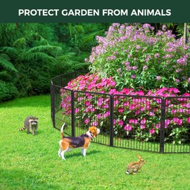 FXW Garden Fence Outdoor for The Yard – 32in(H) x 18.2ft(L) Heavy Duty Metal Animal Barrier for Dog and Rabbit, Decorative Dog Fence, 8 Panels, Black