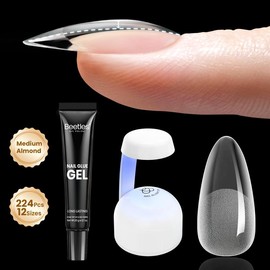 Beetles Tipex Instant Apex Nail Tips Thick Acrylic Nail Set for Flat Nails Manicure Stiletto Square Almond Coffin Nail Tips Nail Art DIY Gift for Women #TikTokShopBacktoSchool:_224Pcs Medium Almond Nail Tips Kit