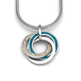 DUR Marina 2.0 3 Intertwined Rings Filled with Beach Sand, Blue Stone Sand and Silver Pendant for Necklace and Bracelet P3899, Sterling Silver, No Gemstone