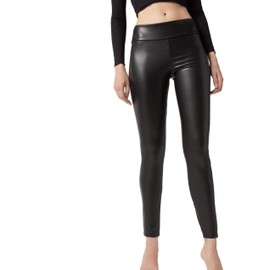 CALZEDONIA Woman's Thermal Leather Effect Leggings in Black, Size S