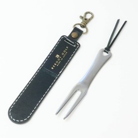 Green Fork & Genuine Leather Cover Holder (Black) Golf Fork Stainless Steel Present Leather Stylish Case Golf Goods