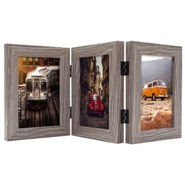 Frametory, Triple Hinged Picture Frame - Made to Display Pictures, Stands Vertically on Desktop or Table Top, Real Glass Front (Grey, 4x6 Frame)