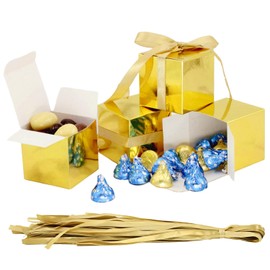 Cajas de Regalo Doradas con Cintas, Cajitas para Dulces, Paquete de 100 Unidades, Mini Cajas de Regalo para Regalos de Boda, Regalo de Cumpleaños, Fiesta
