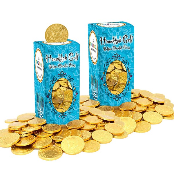 Hanukkah Chocolate Gelt - Nut-Free - Belgian Milk Chocolate Coins - 1LB - Over 200 Coins - OU D Kosher Chanukah Gelt (2-Pack)
