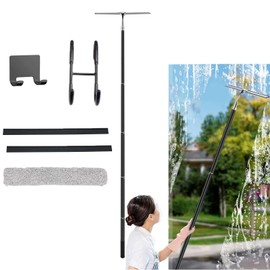 Window Squeegee with Long Handle, 12 Inch Wide Shower Squeegee with Extension Pole, Window Washing kit for Shower Glass Car Windshield Tile Floor (Silvery)