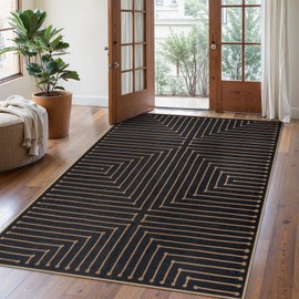 Lahome Neutral Geometric Outdoor Rug, 5x7 Black Living Room Dining Room Rug Indoor Outdoor Carpet, Farmhouse Rhombus Non Slip Non Shedding Carpet for Patio Deck Office Classroom